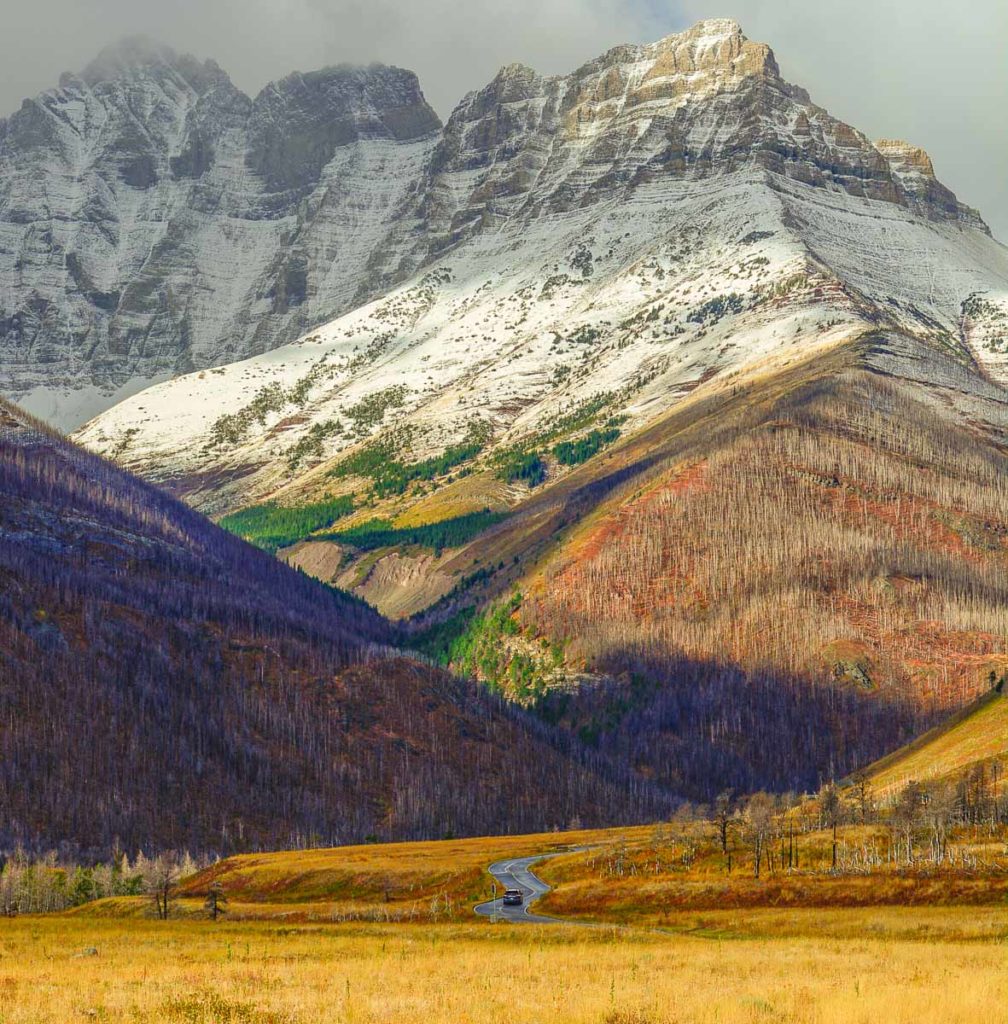 the road going to red rock canyon in Waterton national park Alberta Canada